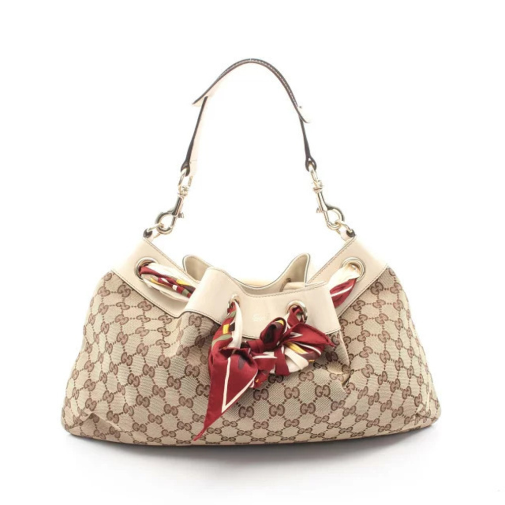 Gucci GG Canvas Shoulder Bag Leather Beige Cream White